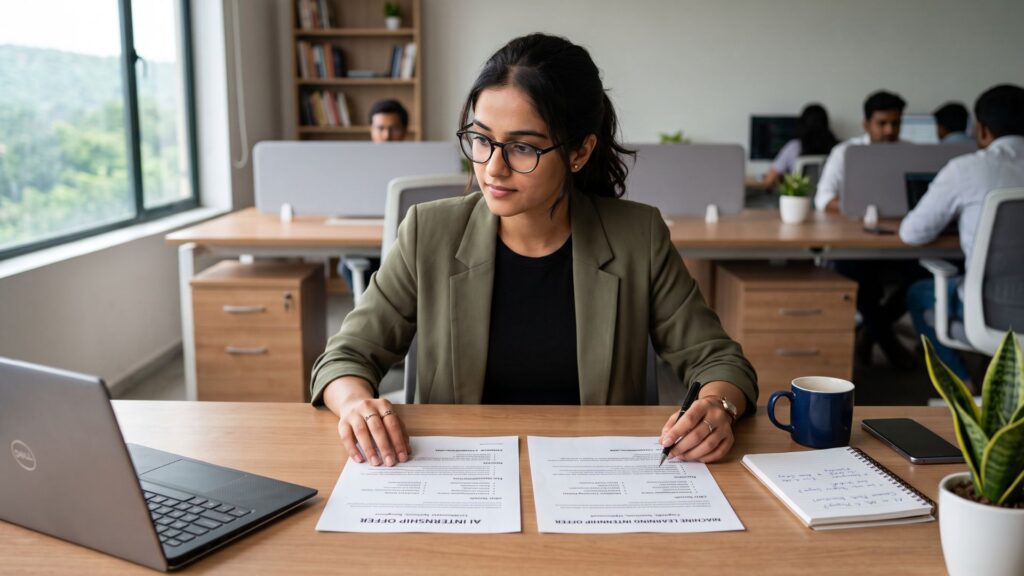 Student comparing AI and machine learning internship opportunities